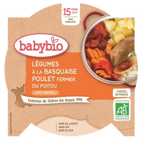 Babybio petit plat légumes à la basquaise poulet dès 15 mois 260g