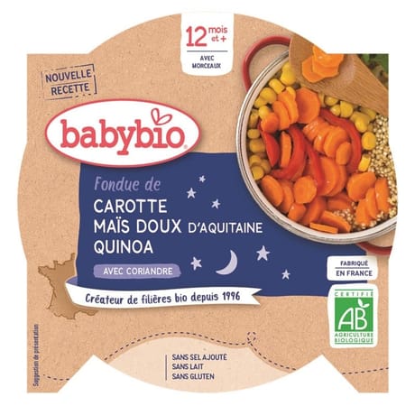Babybio petit plat légumes carotte maïs doux quinoa sans gluten dès 12 mois 230g
