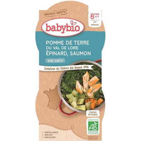 Babybio menu bols épinards saumon sans gluten 400g 8 mois 2x200g