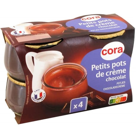 Cora dessert lacté petit pot de crème chocolat 4x100g