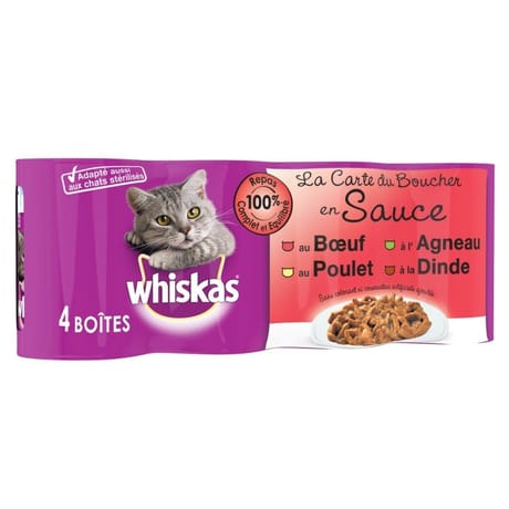 Whiskas pâtée pour chat 4 variétés en sauce 4x400g