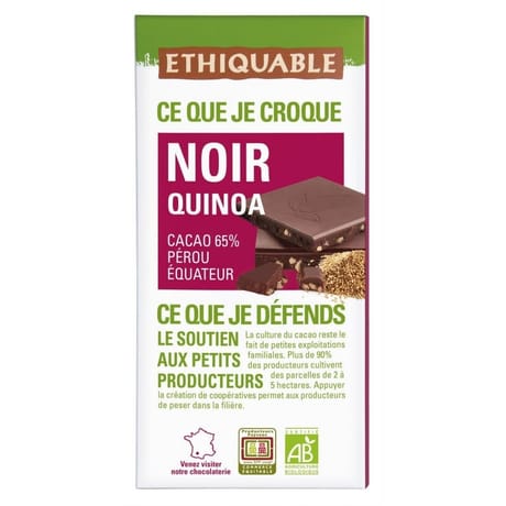 Ethiquable chocolat noir quinoa bio 100g