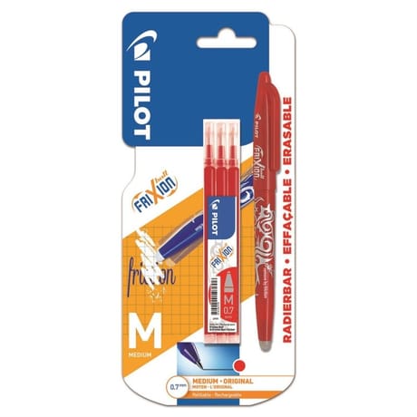 Pilot roller frixion ball effaçable rouge 0.7 mm + 3 recharges rouges