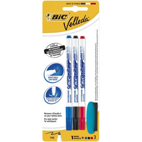 Bic 3 feutres velleda fins 1721 + 1 effacette