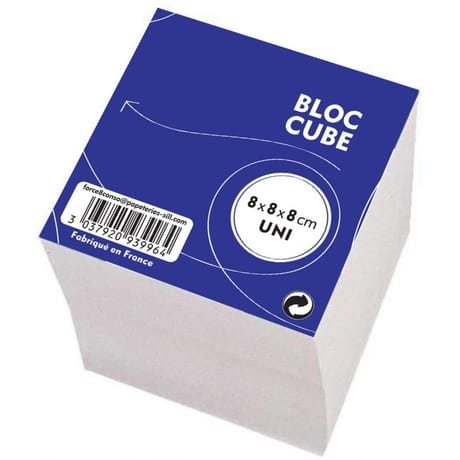 Bloc cube papier blanc encollé 70g 80x80x80