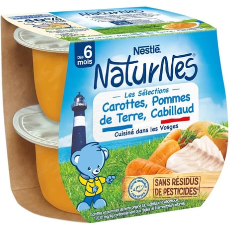 Nestlé naturnes les sélections carottes pommes de terre cabillaud dès 6 mois 2x200g