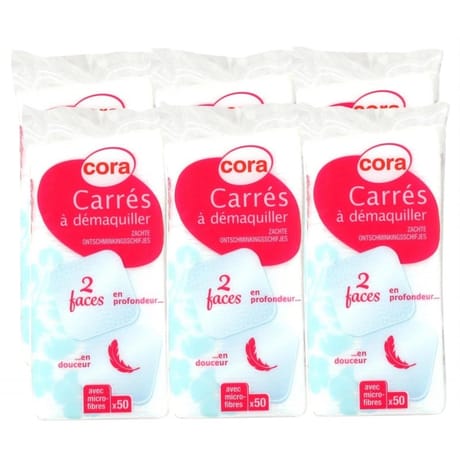 Cora carrés à démaquiller 2 faces en profondeur lot de 6 x 50