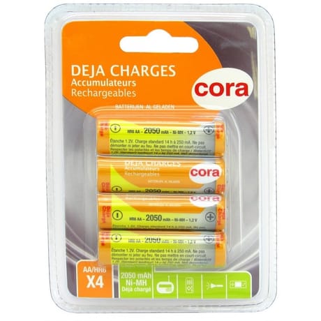 Cora 4 piles rechargeables AA 2050 mAh 1.2V déjà chargées