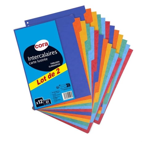 Cora lot de 2x12 intercalaires 210x297 carte lustrée vive