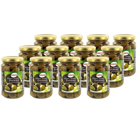 Cora olives vertes entières bocal 37clx12 2400g