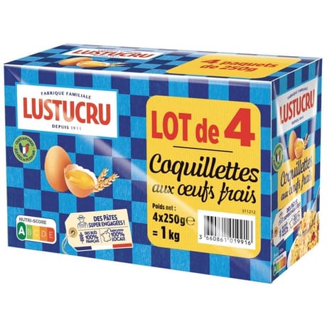 Lustucru coquillettes aux oeufs 250g lot de 4