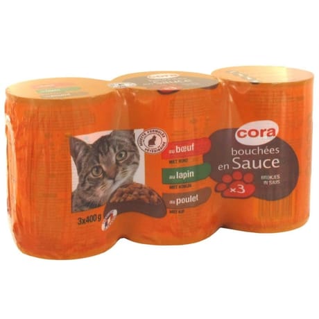 Cora bouchées chat 3x400g lapin légumes boeuf légumes poulet legumes
