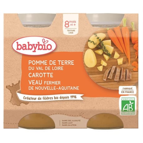 Babybio pot légumes pomme de terre carotte veau sans gluten dès 8 mois 2x200g