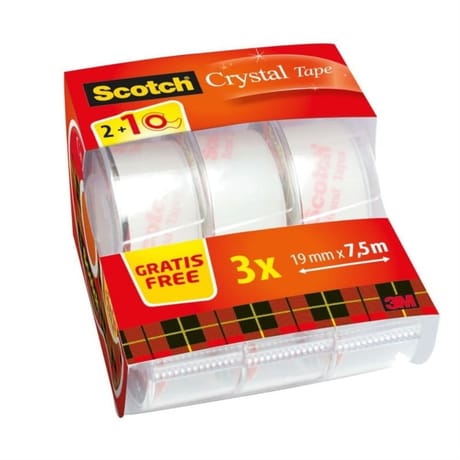 Scotch 2 dévidoirs caddy pack crystal 7.5x19mm + 1 dévidoir offert
