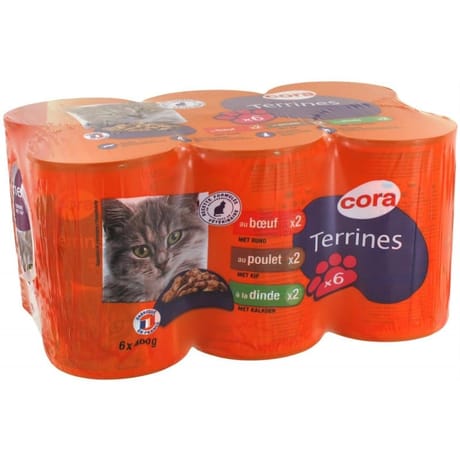 Cora terrines multi variétés au boeuf/poulet/dinde 6x400gr