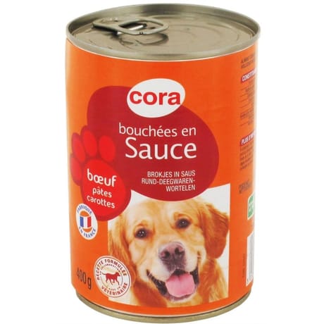Cora bouchées en sauce boeuf pâtes carottes boite 400 g