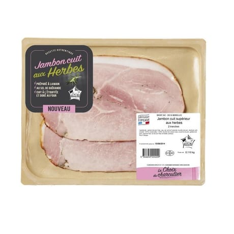 Jambon cuit supérieur avec couenne aux herbes (2 tranches) 110g