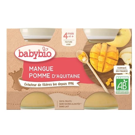Babybio compote pomme mangue sans gluten 4 mois 2 x 130g