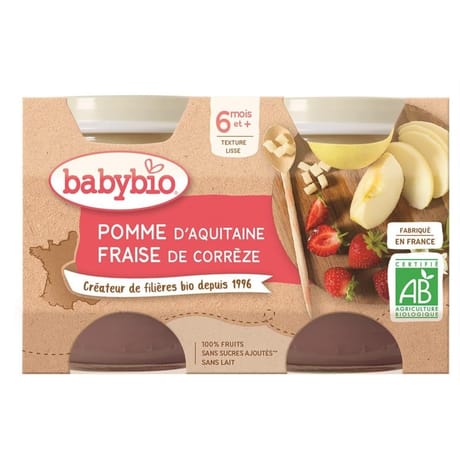 Babybio compote pomme fraise 6 mois sans gluten  2 x 130g