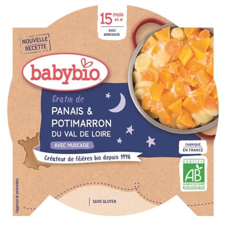 Babybio Bonne Nuit gratin panais potimarron assiette sans gluten dès 15 mois 260g