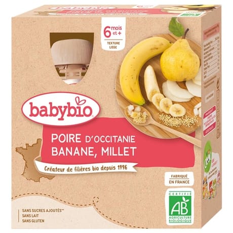 Babybio gourde poire banane millet 6 mois 4x90g