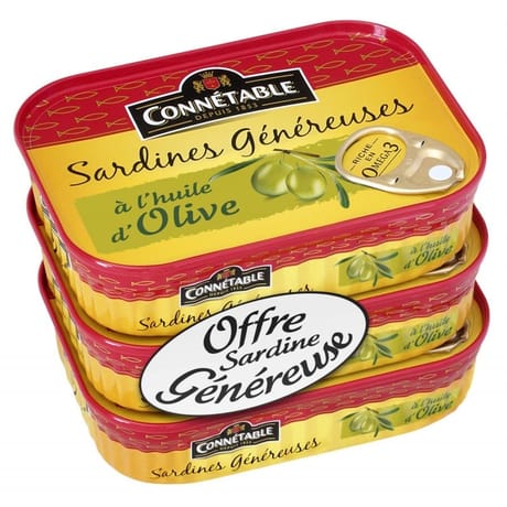Connetable sardines généreuses à l'huile d'olive 1/5 140g lot de 3