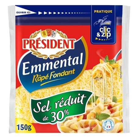 Président emmental râpé sel réduit de 30% 150 g