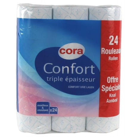 Cora papier toilette confort 24 rouleaux 3 plis blanc/bleu