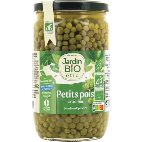 Jardin bio etic petits pois extra fins bio 660g
