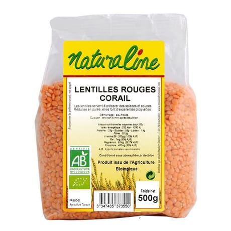Naturaline lentilles rouge corail bio 500g