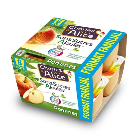 Charles & Alice purée de pommes 8x100g maxi format sans sucres ajoutés