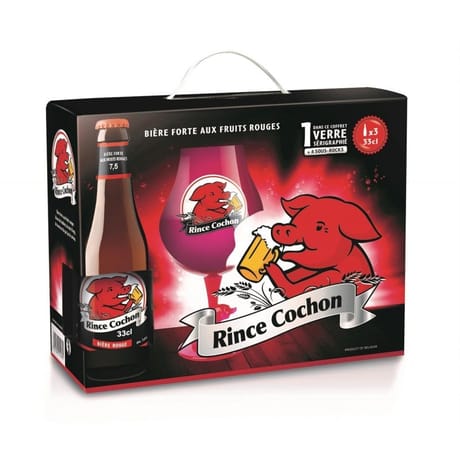Rince cochon 3x33cl rouge coffre 3 bouteilles 7.5% + 1 verre