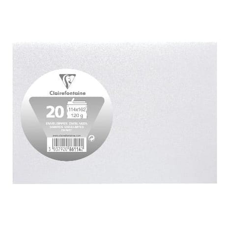 Clairefontaine 20 enveloppes auto adhésives 11.4x16.2 cm 120g coloris blanc irisé