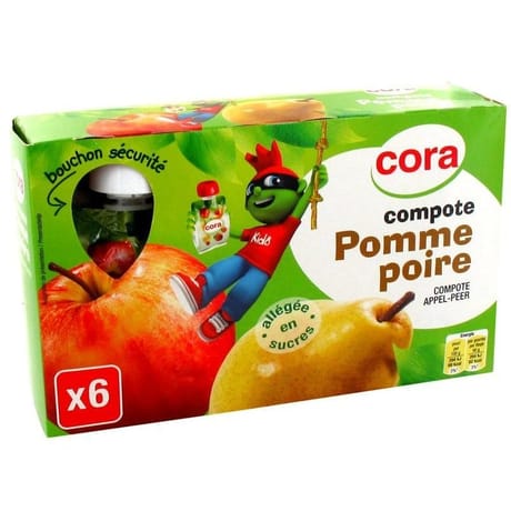 Cora kido gourdes compotes de pomme poire allégée en sucres 6x90g-540g