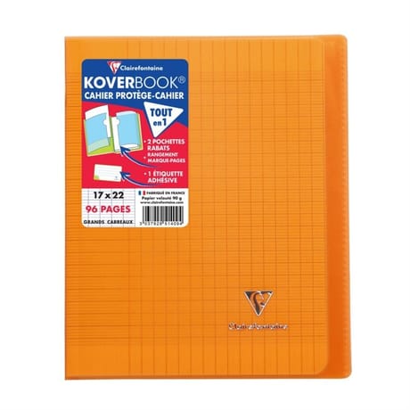 Clairefontaine kover book cahier 17x22 grands carreaux translucide orange