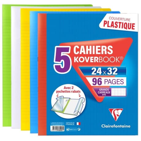 Clairefontaine Kover book lot de 5 cahiers piqure 24x32 translucide
