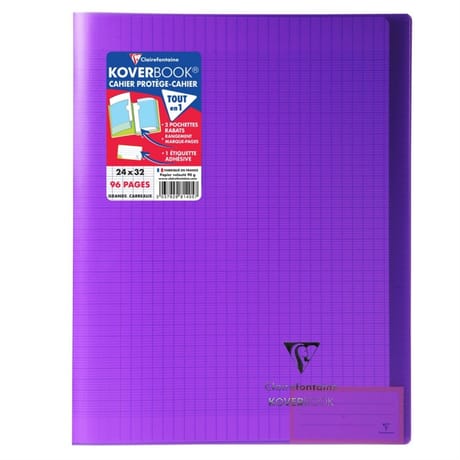 Clairefontaine cahier piqure kover book avec rabats 24 x 32 96 pages seyes translucide violet clair
