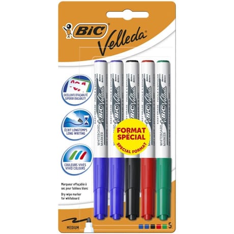 Bic velleda feutres effaçables à sec médium 5 coloris assortis 1741