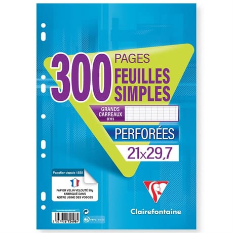 Clairefontaine feuilles simples perforées 21x29.7 cm 300 pages seyes