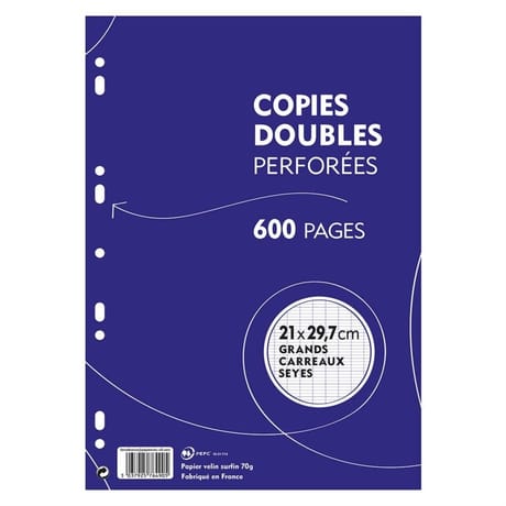 Copies doubles blanches perforées 21x29.7 cm 600 pages grands carreaux