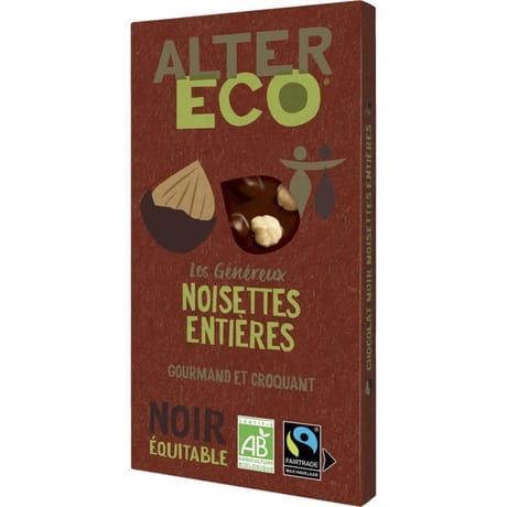 Alter Eco chocolat noir noisettes entières bio 200g