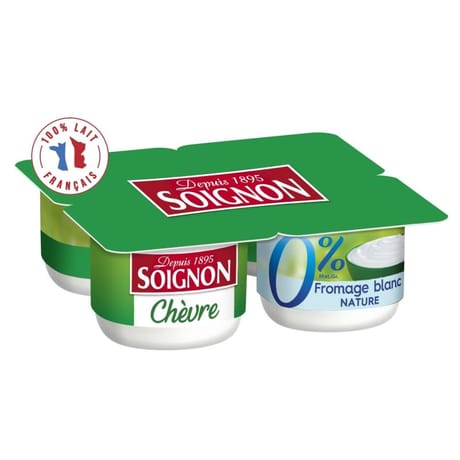Soignon fromage blanc au lait de chèvre nature lait ecreme 0% 4x100g