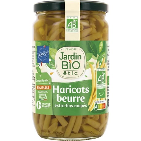 Jardin bio haricots beurre extra fins bio coupés-bio bocal de 660g