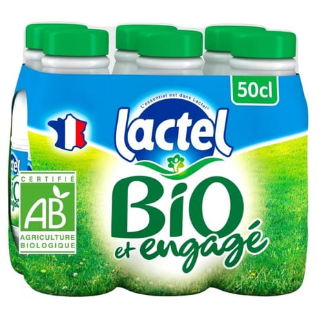 Lactel lait bio écrémé bouteille 6x50cl