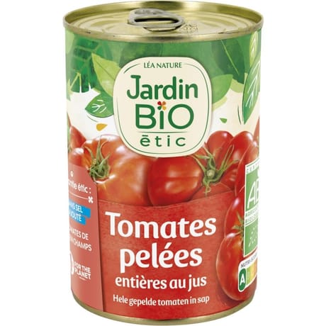 Jardin bio étic tomates entières pelées au jus bio 400g