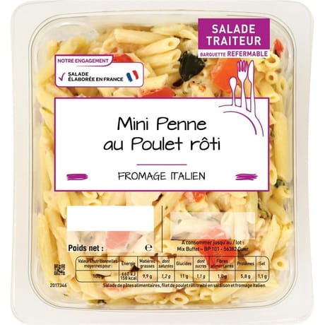 Mini penne au poulet roti sauce parmesan 800g