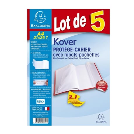 Exacompta Kover protège cahier avec rabats pochettes 21x29.7 translucide assortis