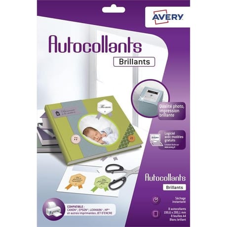 Avery 8 autocollants brillants qualité photo 199.6x289.1 mm C9410BR