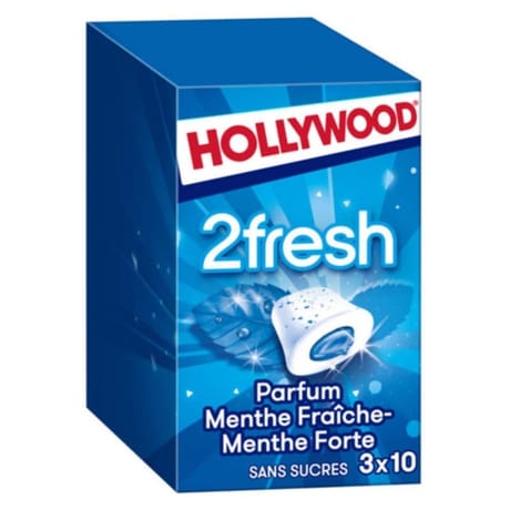 Hollywood 2fresh menthe fraîche forte 3 étuis de 10 dragées ss 66g