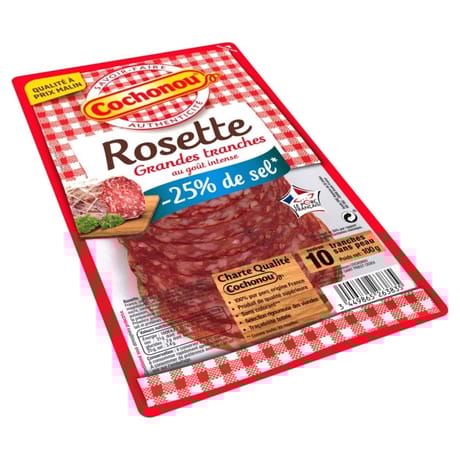 Cochonou rosette 10 grandes tranches au goût intense -25% de sel 100g